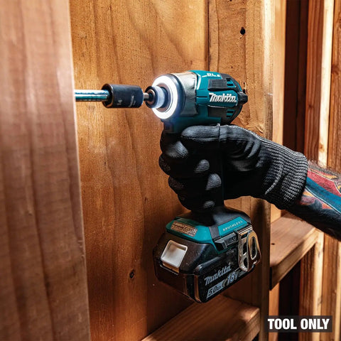 No-Bull 18 Volt Cordless Impact Driver Built Around A Brushless Motor And Four Speed Quick Shift Mode delivering 3600 RPM in use.