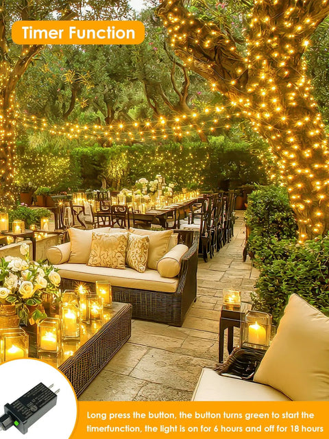 66Ft 200 LED Fairy Lights Plug In Warm White IP44 Waterproof Indoor Outdoor With Timer And 8 Modes Copper Wire Twinkle