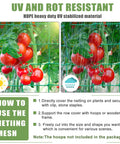 Tomatoes supported by Beefed Up Heavy Duty Garden Trellis Netting For Climbing Plants Outdoor Support 9.85 By 6.6 Feet With 27 Strands And 4 By 4 Inch Mesh Grow Net For Vines Cucumbers Tomatoes Beans Fruits And Vegetables, showing UV resistance instructions