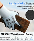 Six Pairs Heavy Duty Work Gloves With Sandy Nitrile Coating Extreme Fiber Abrasion Resistance Level 6 Certified A2 Cut Protection