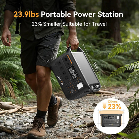 Man carrying Your All In One Portable Power Station With 960Wh LiFePO4 Battery And 1500W Pure Sine Wave Output, in forest setting