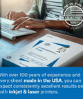 Person typing beside a ream of Premium Color Copy Paper 28 Pound 8.5 By 14 Copy Paper Ream 500 Sheets 100 Bright Ideal For Design Proposals Full Color Presentations Photos Brochures And More Made In The USA on a desk