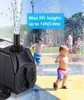 880GPH Submersible Fountain Pump with Six Point Five Foot Power Cord Ultra Quiet 60W, shown near children playing in water fountain