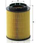 Front view of Oil Filter Cartridge Replacement HU 932/6N for Audi A8 A8L Quattro S8 Q7 and Porsche Cayenne, metal-free design.
