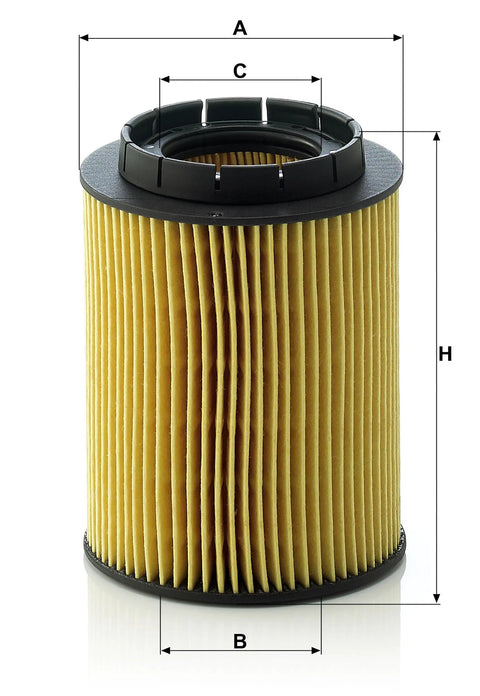 Front view of Oil Filter Cartridge Replacement HU 932/6N for Audi A8 A8L Quattro S8 Q7 and Porsche Cayenne, metal-free design.