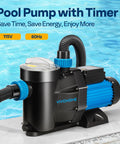 Self Priming Pool Pump For Inground And Above Ground Pools With 1.25 Inch 1.5 Inch And 2.0 Inch Unions Energy Saving With Strainer Basket 7140 GPH High Flow Copper Wound Motor with timer