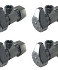 Four-Pack One Half Inch Nominal Compression To Three-Eighth Inch OD Outlet Chrome Plated Brass Quarter Turn Angle Stop Valve