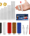 37 Piece Big Eye Steel Sewing Needles Kit With Threader Thimble And Seam Ripper For Beginner Crafters Travel And Clothing Repair Includes 25 Big Eye Needles In 5 Sizes 5 Colorful Threads And Storage Box