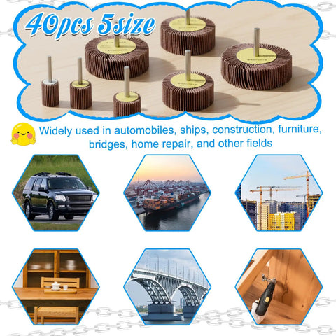 40 Pack 80 Grit Aluminum Oxide Flap Wheels Set For Drill With One Quarter Inch Shank installed on various projects.