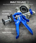 Speedy Brake Caliper Compression Tool For Quick Pad Replacements showing aluminum alloy construction and blue handle