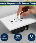 Hand plugging into 3 Port USB Outlet Wall Plate With Type C Fast Charge, 15 Amp Receptacle, Dual USB A and USB C Ports, Surge Protected