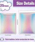 25 Pack Holographic Bubble Mailers 9 By 12 Self Seal Waterproof Poly Padded Envelopes for Mailing and Packaging size details