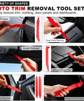 No Fuss 18 Piece Auto Trim Removal Kit With Non Scratch Plastic Pry Tools, showing various red tools for easy trim removal.