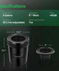 Specifications for Deep Water Culture Hydroponics System With Top Drip Kit For Four Buckets 5 Gallon DWC Grow Kit