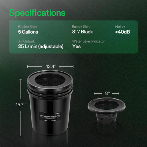 Specifications for Deep Water Culture Hydroponics System With Top Drip Kit For Four Buckets 5 Gallon DWC Grow Kit