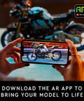 Person using AR app with Yamaha MT-10 SP Motorcycle Model Kit For Adults 18 Plus Build And Display Realistic Hyper Naked Bike Replica