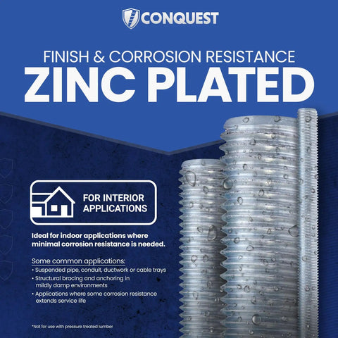 Zinc Plated Three Eighths Inch 16 TPI Coarse Threaded Rods 36 Inch Long 8 Pack with Hex Nuts and Washers ASTM A307