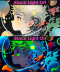 Ultra Bright LED Black Light Bulb 10W UVA 385 400nm A19 Base Lit Glow In The Dark Party Poster effect demonstration.