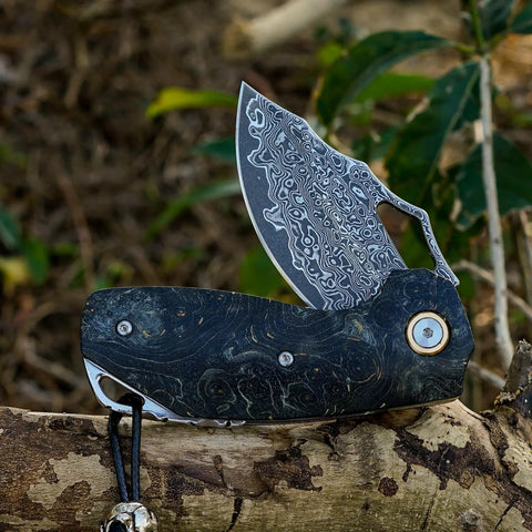 Damascus Steel Pocket Folding Knife With 2.45 Inch Razor Sharp Blade Handmade Craftsmanship Stabilized Wood Handles outdoors