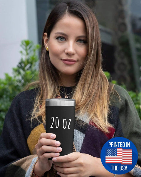 Woman holding Funny Ocean Rowing Tumbler Gift For Husband With A Sport Lover Joke Insulated Stainless Steel Cup With Lid Black 20 Oz