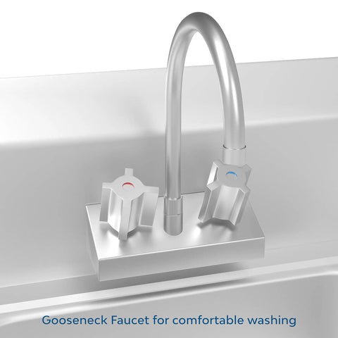 Heavy-Duty Stainless Steel NSF Commercial Hand Sink With Gooseneck Faucet, Wall Mount Hand Wash Station, close-up of faucet