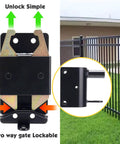 Kickass Heavy Duty Farm Gate Latch With Two Way Swinging Design For Livestock Pastures And Ranches Built Like A Tank To Battle Rust And Weather, showing latch unlock mechanism.