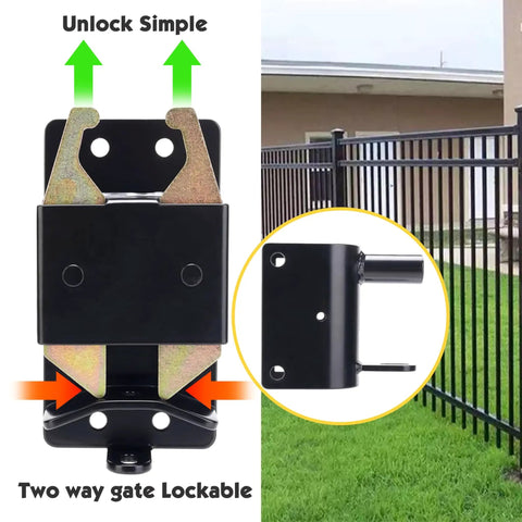 Kickass Heavy Duty Farm Gate Latch With Two Way Swinging Design For Livestock Pastures And Ranches Built Like A Tank To Battle Rust And Weather, showing latch unlock mechanism.