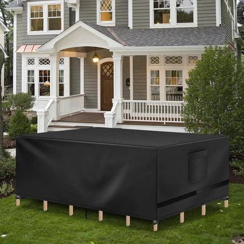 Beefy Heavy Duty Waterproof Patio Furniture Cover For Outdoor Sectional Sets, Rectangle 90 Inch Long By 64 Inch Wide, Black Shield