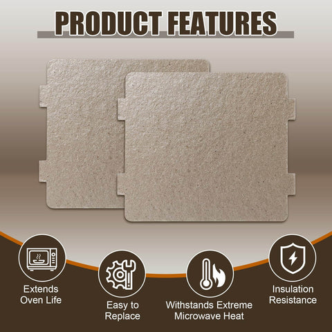 Waveguide Cover for Microwave Oven Replacement 5304464061 Mica Plate Sheets Two Pack shown with product features