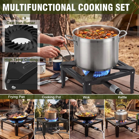 Heavy Duty Cast Iron Propane Burner With Adjustable Regulator Hose For Outdoor Camping And Wok Cooking Portable Gas Stove