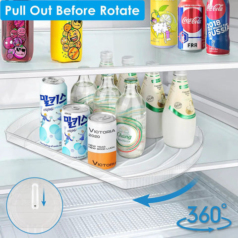 Slick Rectangular Lazy Susan Turntable For Refrigerator And Pantry With Smooth Spin Base That Glides Like Butter holding drinks.