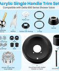Shower Handle Renovation Kit For Delta RP6046 And 600 Series Valves, Single Handle Trim Replacement In Matte Black parts layout