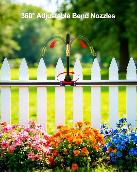 5/16 Inch Drip Irrigation Kit 100ft High Flow Garden Watering System with 16 bendable 360 degree brass misting nozzles on fence