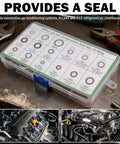 195 Piece O Ring Assortment Kit For Car Air Conditioning Systems with multi-size O rings, gaskets, toolbox on a workbench