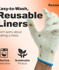 Dual Layer Heat Defense BBQ Gloves cotton liner being worn, showcasing machine washable and sustainable features.