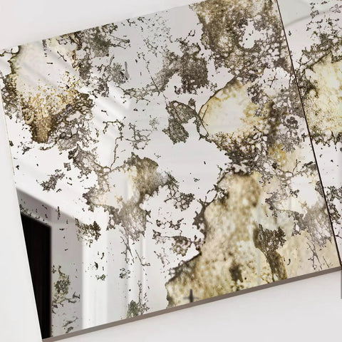 Silver Antique Acrylic Wall Panels Set, 12 Pieces, 11x11 Inches Each, with rustic rust pattern and vintage mirror style, close-up.