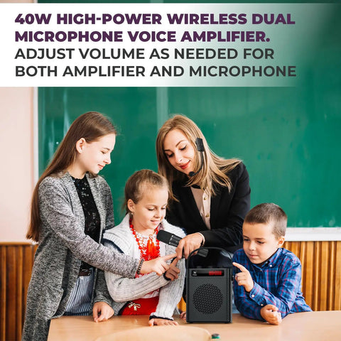 Teacher and students using 40W Bluetooth 5.3 Voice Amplifier With Headset Microphone And Handheld Mic Portable Rechargeable PA System for classroom.