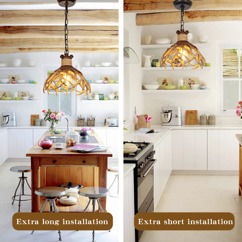 Rustic Deer Antler Pendant Ceiling Light With Aged Iron Accents, One E26 Base, LED Compatible, Brown Finish For Kitchen Island, Cabin Bath, And Hallways, Includes 5.9 Ft Adjustable Chain, Vintage Farmhouse Vibe