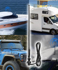16 Inch Rubber Duck Flexible Mast Boat Radio Antenna For FM AM Stereo on boat, RV, Jeep, close-up view, DIN Plug