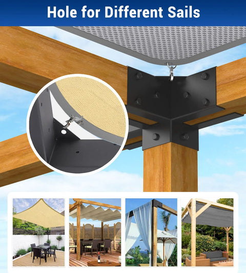 Beefed-Up Heavy Duty 4x4 Pergola Brackets Kit For 6 Leg Frames With Beams, 3 Way Connectors Four Pieces, 4 Way Connectors Two Pieces, And 4x4 Post Bases Six Pieces Outdoor Garden Patio Frame Kit