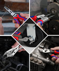 Collage of 20 Piece Pliers Set With Dual Organizer Racks For Home Garage And DIY Projects Including Slip Joint Pliers Channel Locks And Vise Grip Pliers A Handy Heavy Duty Tool Kit For Mechanics And Weekend Handymen in use on various tasks