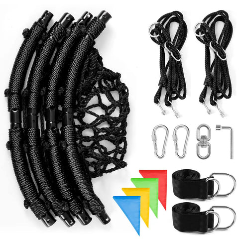 Spider Web Tree Swing For Kids And Adults, Outdoor Saucer Net Round Swing With Steel Frame And Turnbuckle, 43 Inch Platform, components