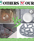 Comparison showing heat resistant silicone sink protector mat with no slip grid design for kitchen sinks, rear drain access