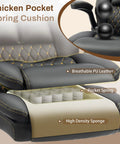 Ergonomic Big And Tall Office Chair With Four Point Massage And Heat 500 Lb Capacity showing thick PU leather cushion