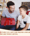 Father and son exchanging gift, related to All In One Wood Carving Kit For Beginners 35 Piece Set With Whittling Knives Carving Chisels.