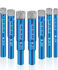 9-piece dry diamond drill bit set for tile, glass, ceramic and granite; sizes 6–12 mm, blue metal core bits
