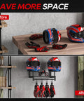 Solid Wood and Metal Motorcycle Helmet Holder Wall Mount with Four Glove Clips, Gear Rack Organizer for entryway in black
