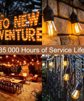 25 Pack S14 String Light Bulbs Replacement, Amber 2200K LED Filament Bulbs for Outdoor String Lights glowing in various settings