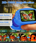 4K 1000X Handheld Digital Microscope For Kids With 2.0 Inch IPS Screen And USB Live Preview Ultra Zoom For Leaves Coins Fabric Insects And Tiny Details Awesome Kid Friendly Hands On Science Toy For Curious Explorers, blue handheld microscope showing butterfly close-up