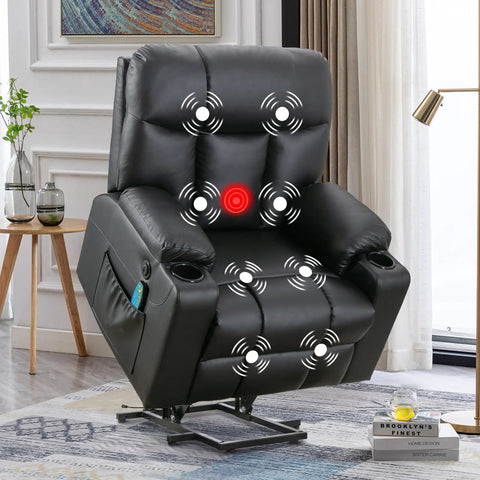Extra Wide Lift Chair With Heat And Massage For Adults And Seniors, Faux Leather Power Lift Recliner With Plush Upholstery